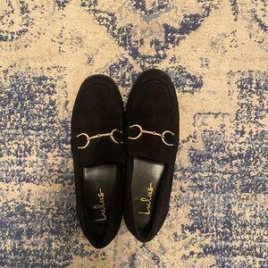 Lulu's Black Loafers with Gold Accents
